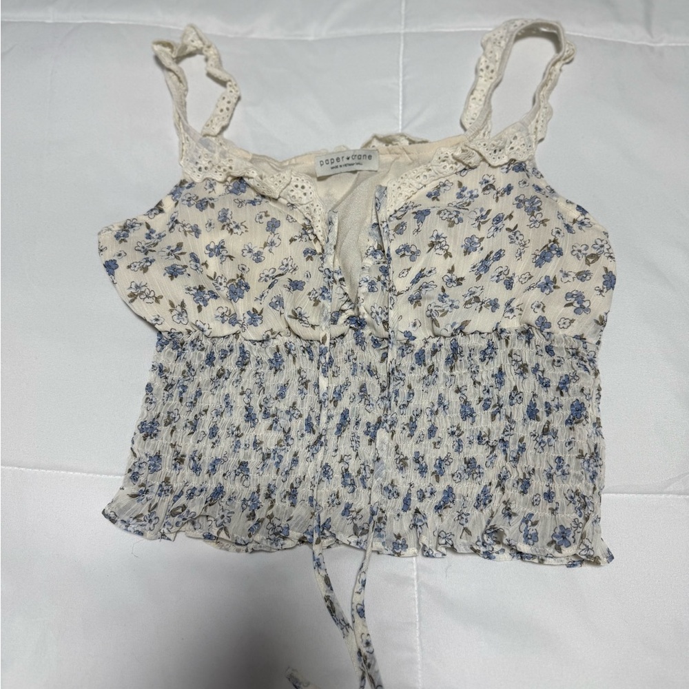 Paper Crane Floral Lace Camisole - Cream and Blue